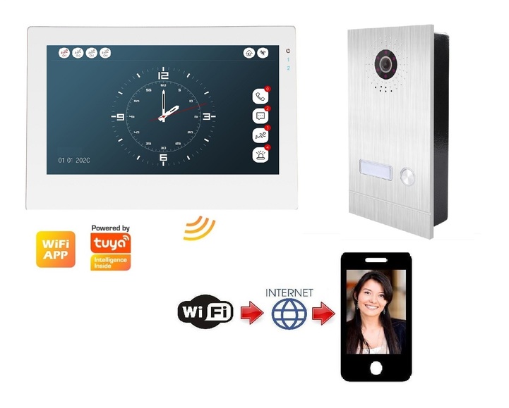 WiFi-s AHD 7 col IPS érintőképernyős IP kaputelefon SZETT. SÜLLYESZTETT kültéri. FlexiDoor. FS-703P220-1AW